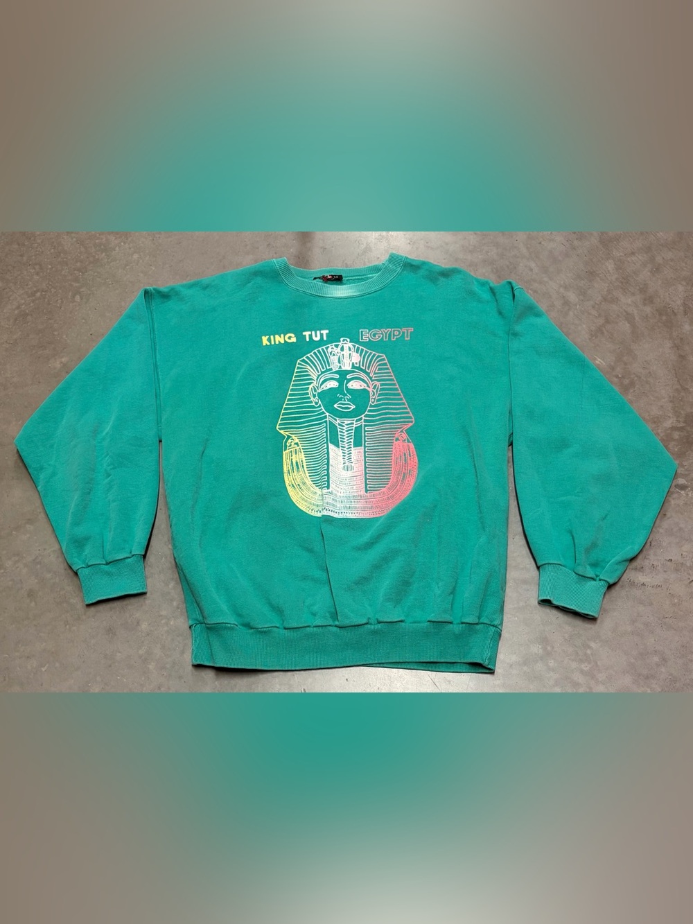 Vintage Mens Teal 'King Tut Egypt' Graphic Sweatshirt